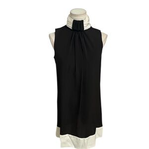 ZARA Black White Sleeveless‎ Dress with High Neck Basic Size S Trim Tuxedo Mini